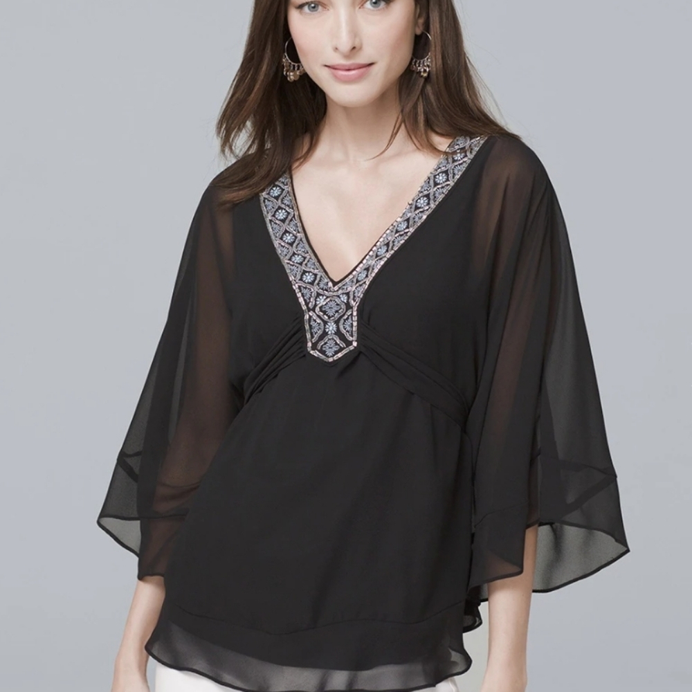 White House Black Market Embellished Kimono Blouse